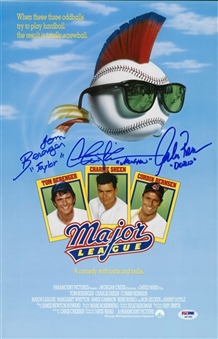 Major League Movie Multi-Signed 11x17 Mini Poster With 3 Signatures Including: Charlie Sheen, Tom Berenger, and Corbin Bernsen (PSA/DNA)  